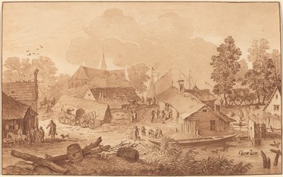 Aldeia com Lagoa de Cornelis Ploos van Amstel
