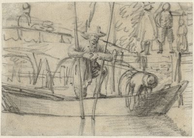 Homem e mulher em um barco à beira-mar de Cornelis Saftleven (attributed to)