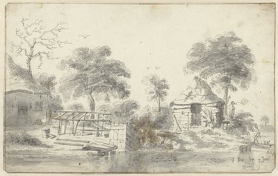 Casa de campo à beira-mar com celeiro de Cornelis Saftleven