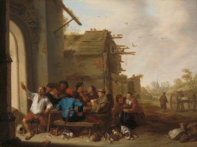 Figuras antes de um Village Inn Uma companhia de gente do campo de Cornelis Saftleven