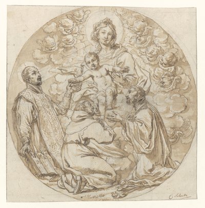 Virgem e Menino Adorados por Santo Inácio de Loyola, São Francisco Xavier e Santo Monge de Cornelis Schut (I)