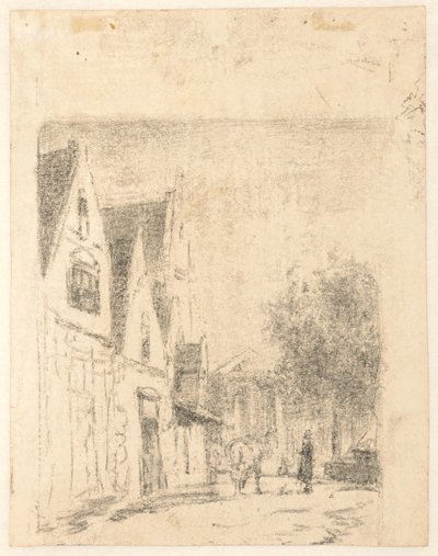 Vista de uma rua com um cavalo e um homem de Cornelis Springer