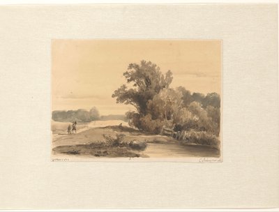 Paisagem em Brederode com andarilhos num caminho de Cornelis Springer