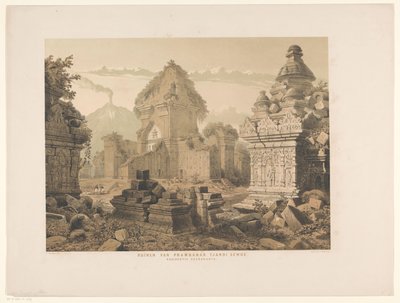 Ruína de Tjandi Sehoe Ruínas de Prambanan. Tjandi Sewo. Residência Surakarta (título no objeto) de Cornelis Springer
