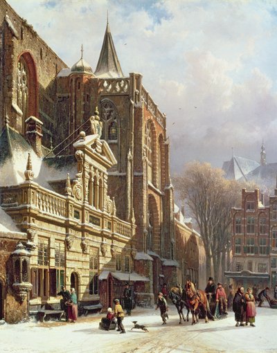 Vista do Hoofdwacht e do Grote Kerk, Zwolle de Cornelis Springer
