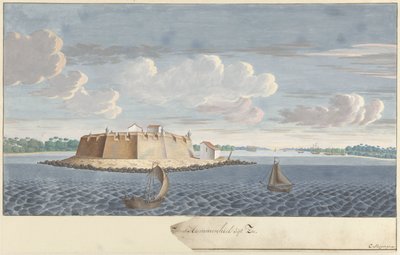 Forte Hammenhiel (Hummenil) no Ceilão, visto do mar
Fortaleza Hammenhiel vista do mar (título sobre o objecto) de Cornelis Steiger