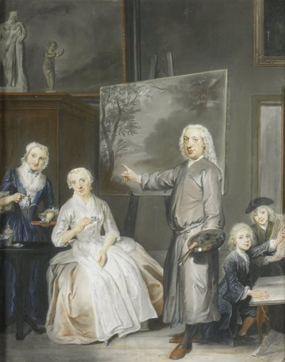 O pintor de paisagens Dirk Dalens III (1688-1753) com sua segunda esposa Maria Schaack (falecido em 1766) e os filhos Anna (nascido em 1725), Willem (1737-60) e Jacobus (1741-63) de Cornelis Troost