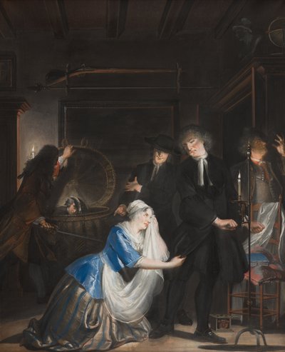 Virtude falsa descoberta: a descoberta de Volkert no cesto de roupa suja, 1739 de Cornelis Troost
