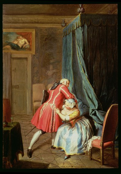 Interior de um Bedchamber com um casal Cavorting de Cornelis Troost