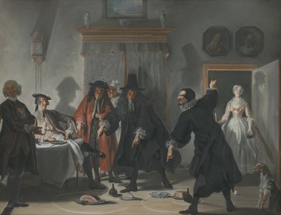 Os matemáticos ou a jovem que fugiu: a disputa entre os médicos Raasbollius e Urinaal, 1741 de Cornelis Troost