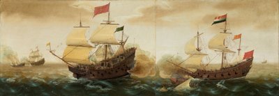 Um encontro naval entre navios de guerra holandeses e espanhóis de Cornelis Verbeeck
