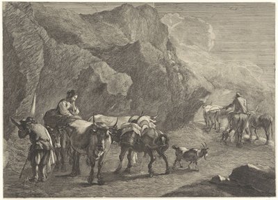 Paisagem rochosa com pastores de Cornelis Visscher (II)
