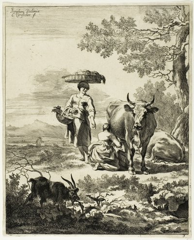Mulher ordenhando uma vaca de Cornelis Visscher