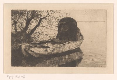 Barco a remos atracado com um dossel de Cornelis Vreedenburgh (signed by artist)