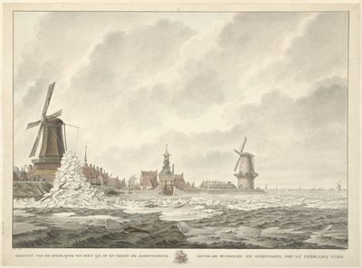 Vista da crista do gelo, sobre e contra o parapeito atrás do Runmolen em Gorinchem, 20 de fevereiro de 1799 de Cornelis de Jonker