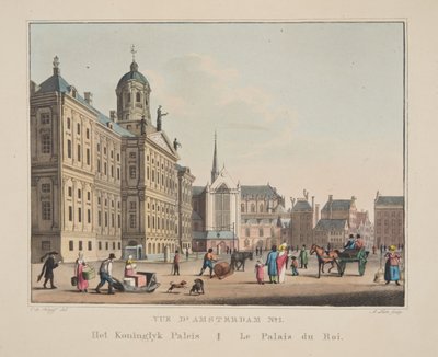 Vue d&39;Amsterdam No.1. O Palácio Koninglyk. Le Palais du Roi, 1825 (gravura colorida à mão) de Cornelis de Kruyff