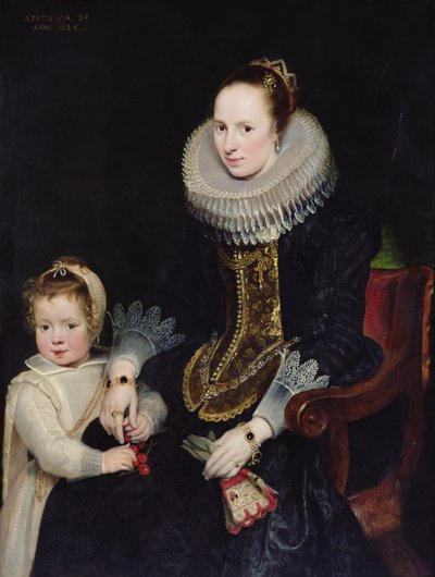 Retrato de uma senhora e sua filha (óleo no painel) de Cornelis de Vos