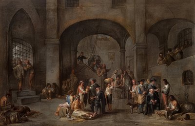 Visitando os Prisioneiros (De um Ciclo das Sete Obras de Misericórdia). Por volta de 1640 de Cornelis de Wael