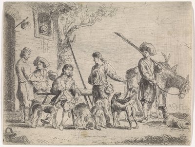 Caçadores na frente de uma pousada Cenas de gênero (título da série) de Cornelis de Wael