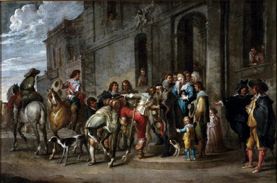 Parábola da Bíblia: "A Partida do Filho Pródigo" Pintura de Cornelis De Wael (1592-1667) (ec.flam.) 1630-1639 Dim. 57x86 cm Genes, coleção privada de Cornelis de Wael
