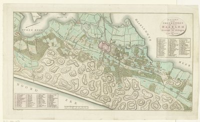 Mapa de Haarlem e arredores
Mapa dos arredores da cidade de Haarlem, de Beverwijk a Hillegom (título sobre o objecto) de Cornelis van Baarsel