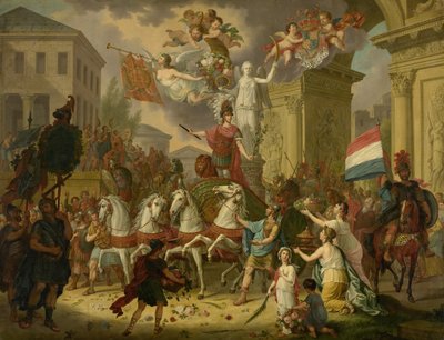 Alegoria da Procissão Triunfal do Príncipe de Orange, o Futuro Rei Willem II, como o Herói de Waterloo, 1815 de Cornelis van Cuylenburgh (II) (signed by artist)