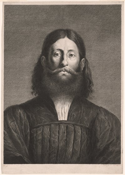 Retrato de um homem barbudo (o chamado retrato de Giorgione), de Cabinet Reynst; Variarum imaginum a celeberrimis artificibus pictarum Caelaturae (Cabinet Reynst: Gravuras de várias imagens pintadas por artistas famosos) de Cornelis van Dalen II