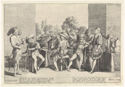Nobres em torno de uma mesa ricamente posta de Cornelis van Kittensteyn