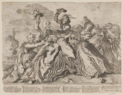 Sete mulheres lutando por um par de calças de um homem de Cornelis van Kittensteyn