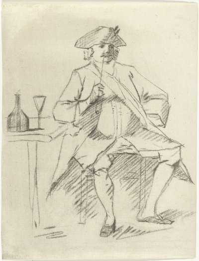 Homem com um cano sentado a uma mesa de Cornelis van Noorde