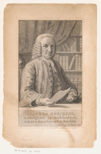 Retrato de Johannes Enschedé Joannes Enschede, fundador de tipos e impressor de livros (título no objeto) de Cornelis van Noorde