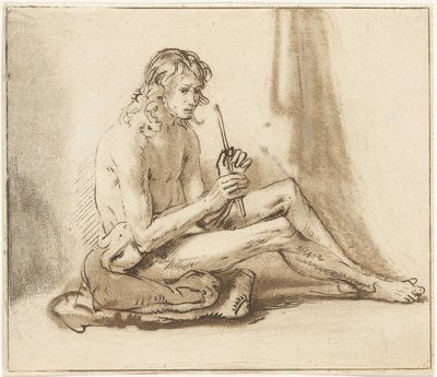 Homem nu sentado com flauta de Cornelis van Noorde