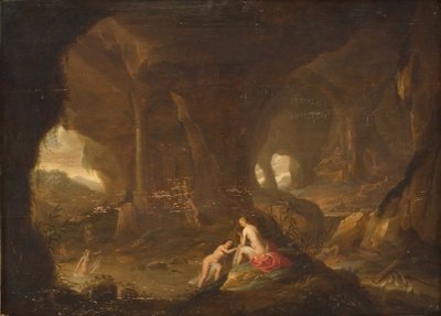 Banhando ninfas em uma paisagem de Cornelis van Poelenburch