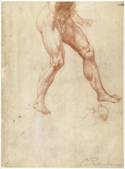 Estudo da parte inferior do corpo de um homem nu andante de Cornelis van Poelenburch