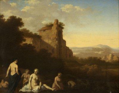 Banho de ninfas (óleo no painel) de Cornelis van Poelenburgh or Poelenburch