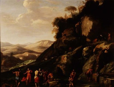 Camponeses dançando em uma paisagem de Cornelis van Poelenburgh or Poelenburch