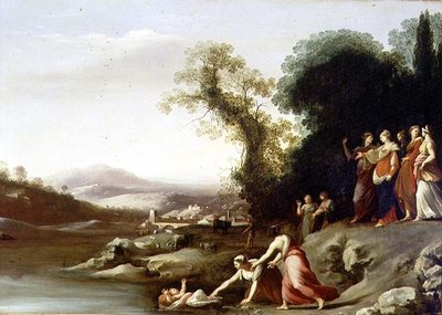 A descoberta de Moisés (óleo sobre tela) de Cornelis van Poelenburgh or Poelenburch