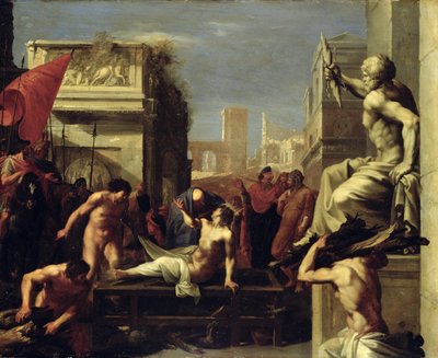 O martírio de São Lourenço, 1620-1 (óleo sobre cobre) de Cornelis van Poelenburgh or Poelenburch