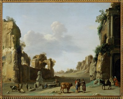 Vista do Campo Vaccino com um burro ... de Cornelis van Poelenburgh or Poelenburch