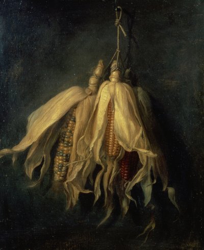 Três espigas de milho penduradas em um prego (óleo sobre tela) de Cornelis van Spaendonck