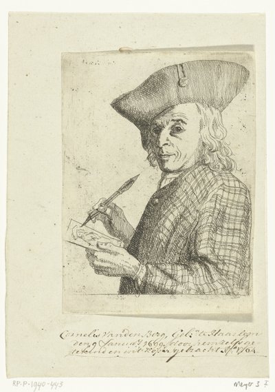 Auto-retrato com caneta e desenho de Cornelis van den Berg
