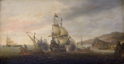 Batalha naval entre homens-de-guerra holandeses e galés espanhóis, c.1633-50 de Cornelius Bol