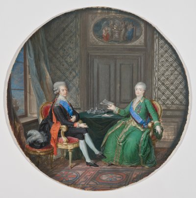 Rei Gustavus III e Catarina II da Rússia em Fredrikshamn 1783 (aquarela em pergaminho) de Cornelius Hoyer