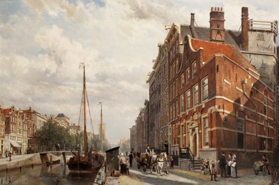 Uma vista do Makelaers Comptoir no Nieuwezijds Voorburgwal, Amsterdã, 1883 de Cornelis Springer