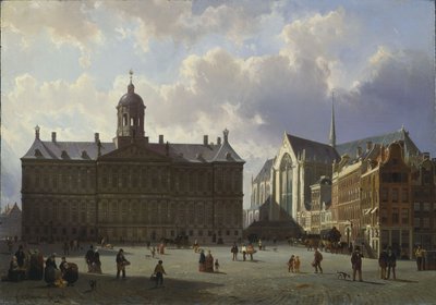 Praça Dam com o Palácio Real, Amsterdã, 1855 de Cornelis Springer