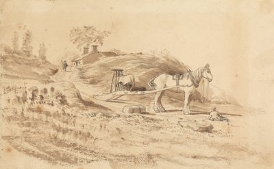 Um cavalo a puxar um Arrasto de Cornelius Varley