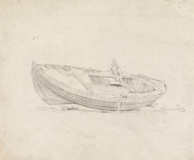 Estudo do barco atracado com figura sentada de Cornelius Varley
