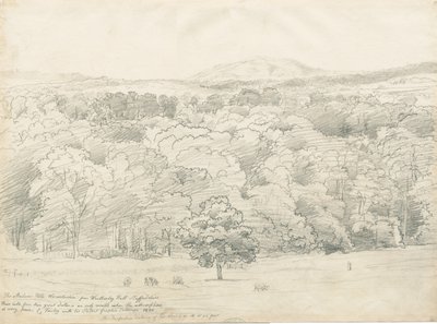 Wrottesley Hall - Vista de Malvern Hills: desenho a lápis, 1820 de Cornelius Varley