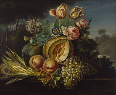 Natureza morta com frutas e flores de Cornelius de Beet
