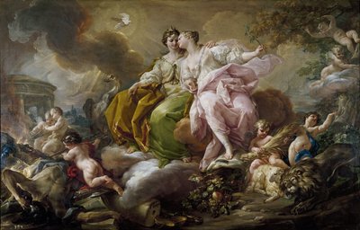 Justice et Paix - Justiça e Paz - Peinture de Corrado Giaquinto (1703-1766) - c. 1754 - Óleo sobre tela - 216x325 cm - Art rococo - Museo del Prado, Madrid de Corrado Giacquinto